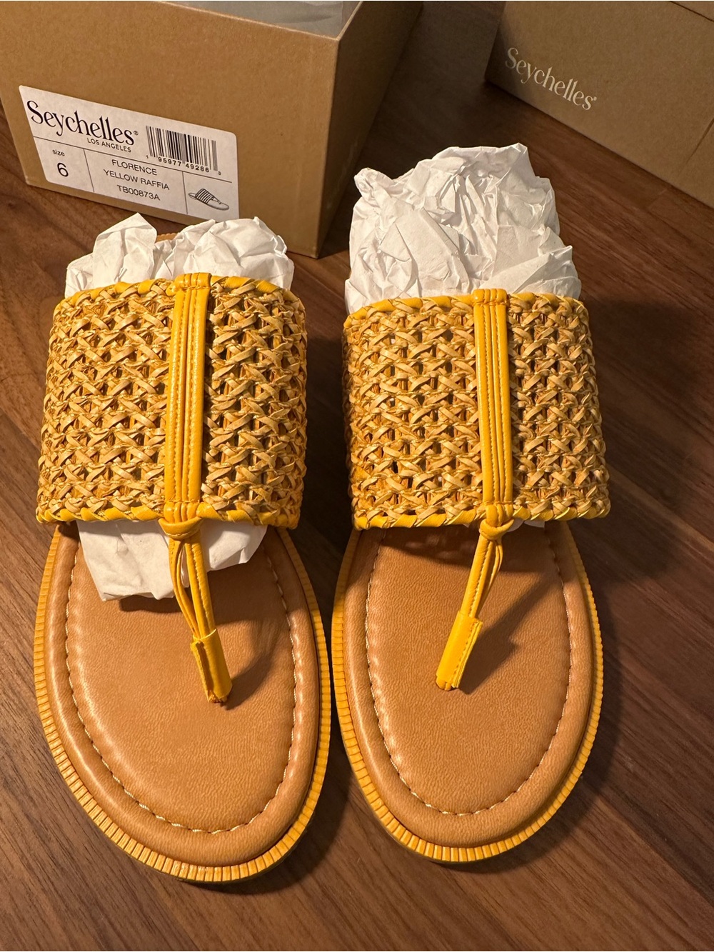 Seychelles Florence Yellow Raffia Sandals Women’s Size 6 Nwt IN BOX